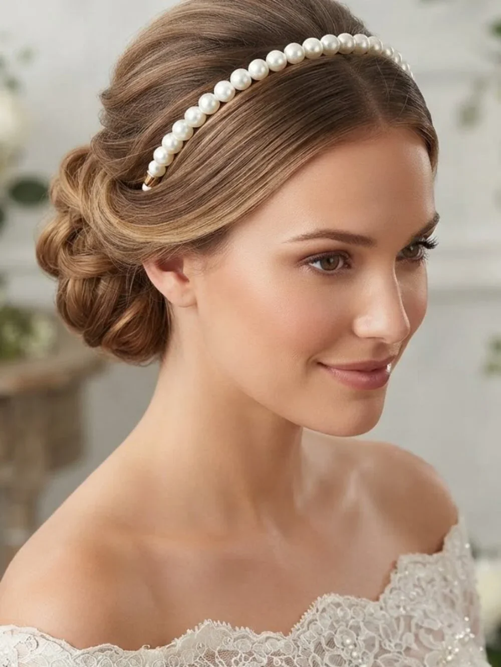 White‎ Faux Pearl Headband Elegant Bridal Wedding Hair Accessory Classic Bead